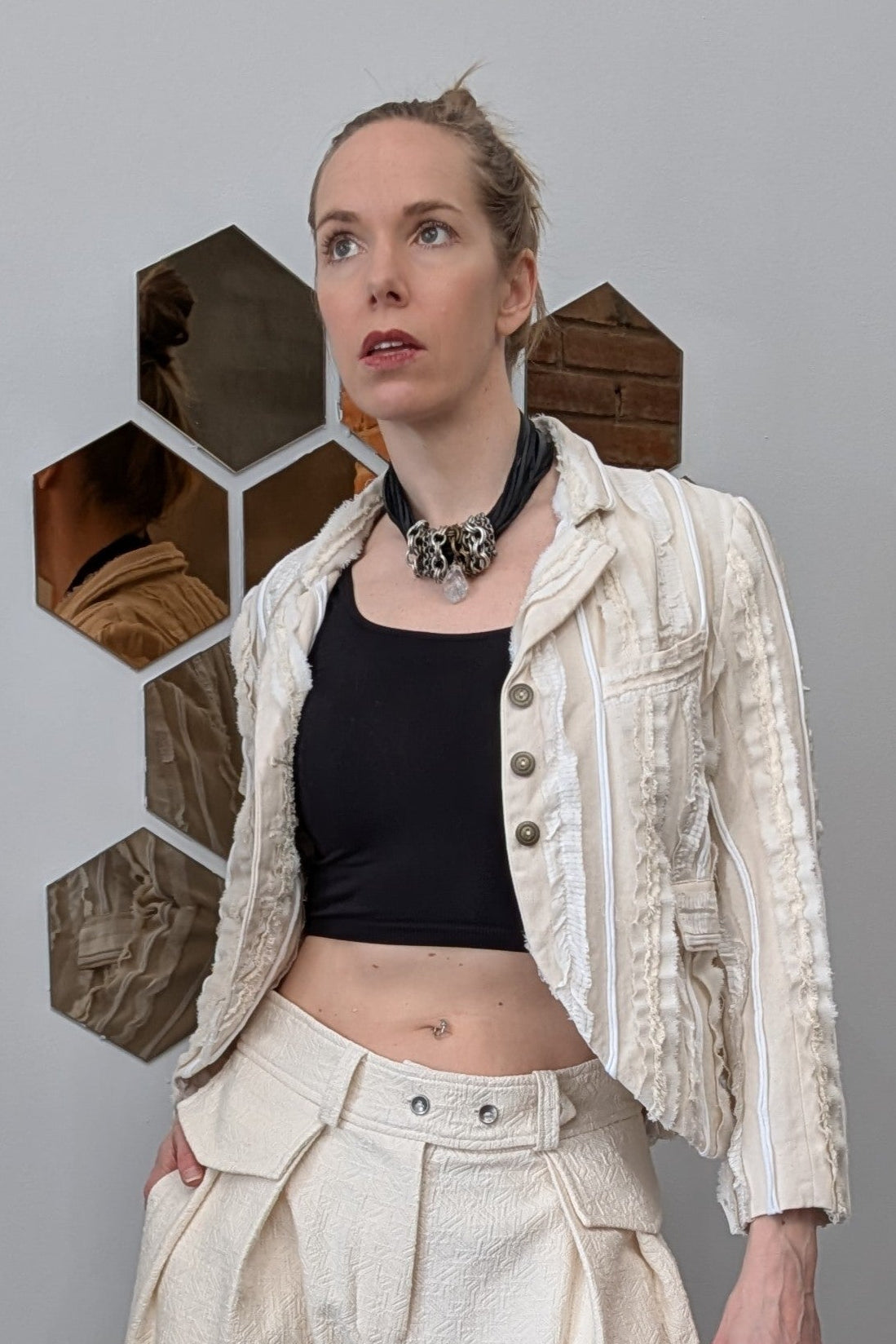 Mya Lambrecht - necklace - leather strands - crystals - chains