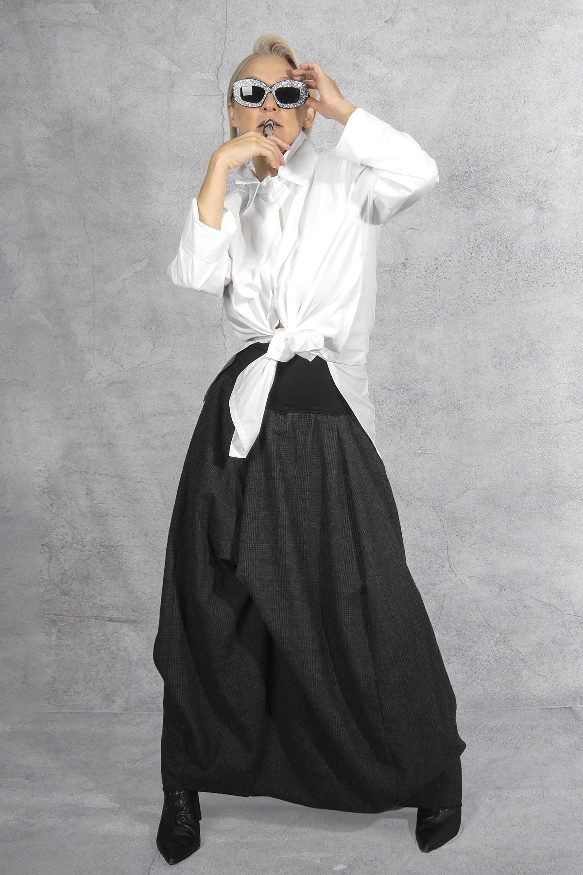 NRK - Skirt - Pull on - Plaid  - tartan - cotton wool - grey