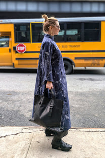 NRK Duster Trench Coat - maxi long length - Blue white Print - Cotton - Unisex