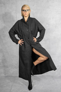 NRK Long coat - Tartan Plaid - grey - cotton wool