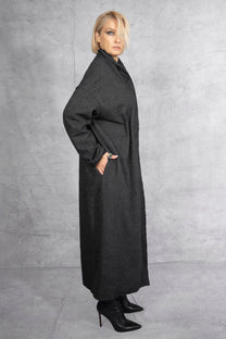 NRK Long coat - Tartan Plaid - grey - cotton wool