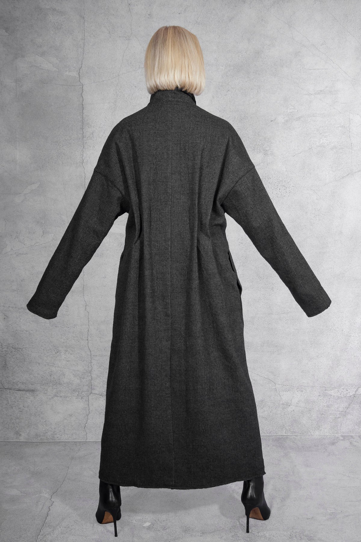 NRK Long coat - Tartan Plaid - grey - cotton wool