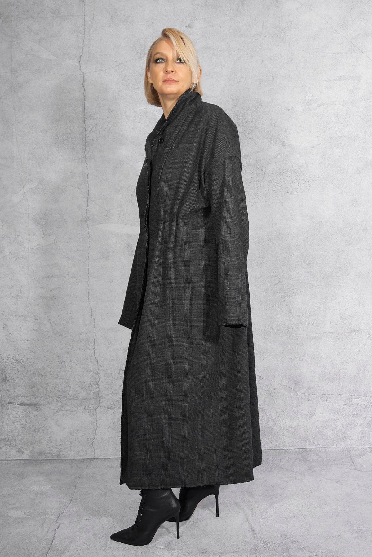 NRK Long coat - Tartan Plaid - grey - cotton wool