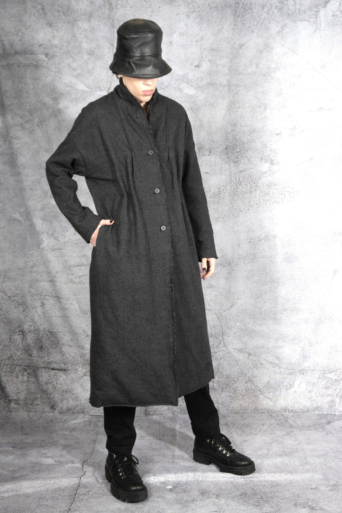 NRK Long coat - Tartan Plaid - grey - cotton wool