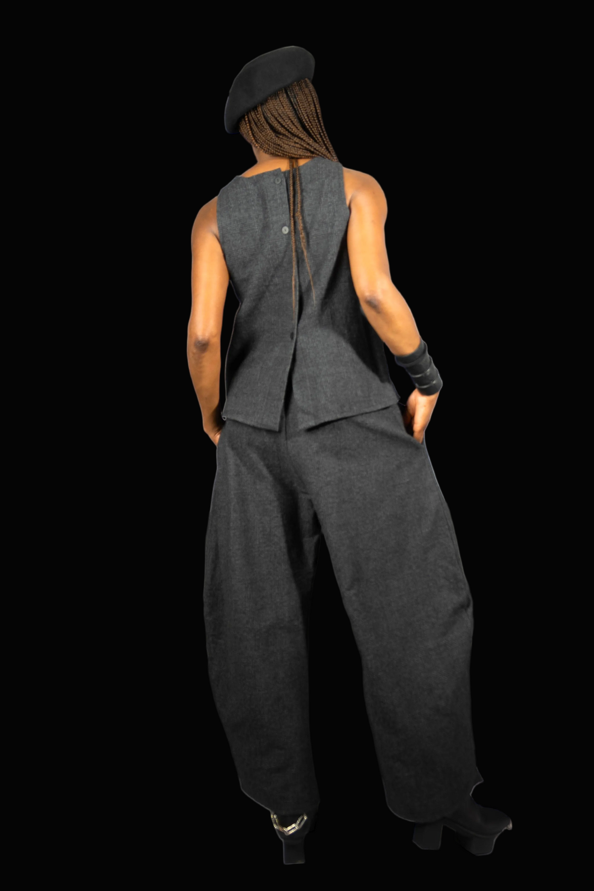 NRK Pants - Vest - Plaid - Ruffle - Grey