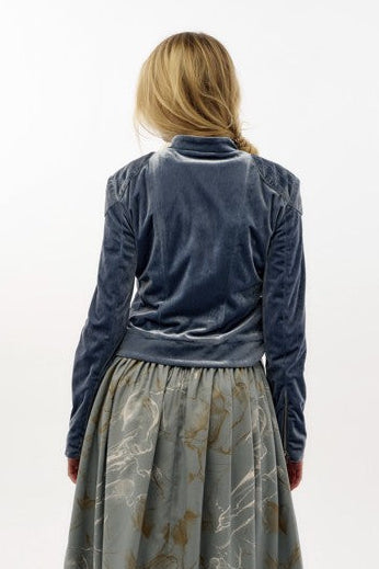 NY77 Design Blue Velvet Bomber Jacket
