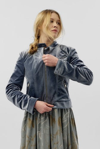 NY77 Design Blue Velvet Bomber Jacket - LiLi The First boutiques Washington DC and NYC