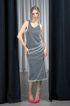 NY77 Design fitted black racerback dress with white mesh overlay - Avant-Garde design