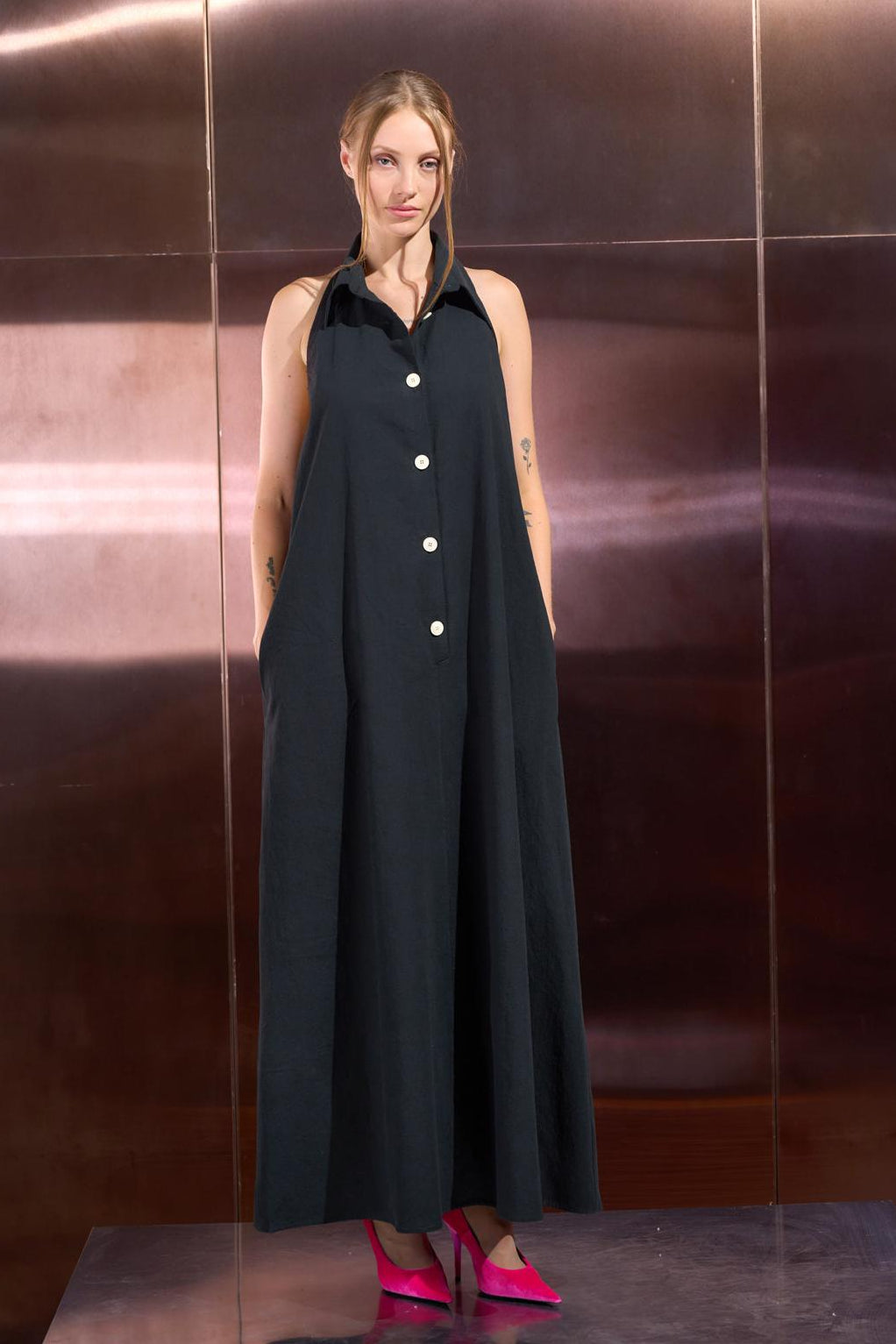 NY77 - Dress - Maxi - Halter neck - A line - Gray