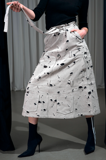NY77 - Skirt - Denim Khaki midi - Distressed