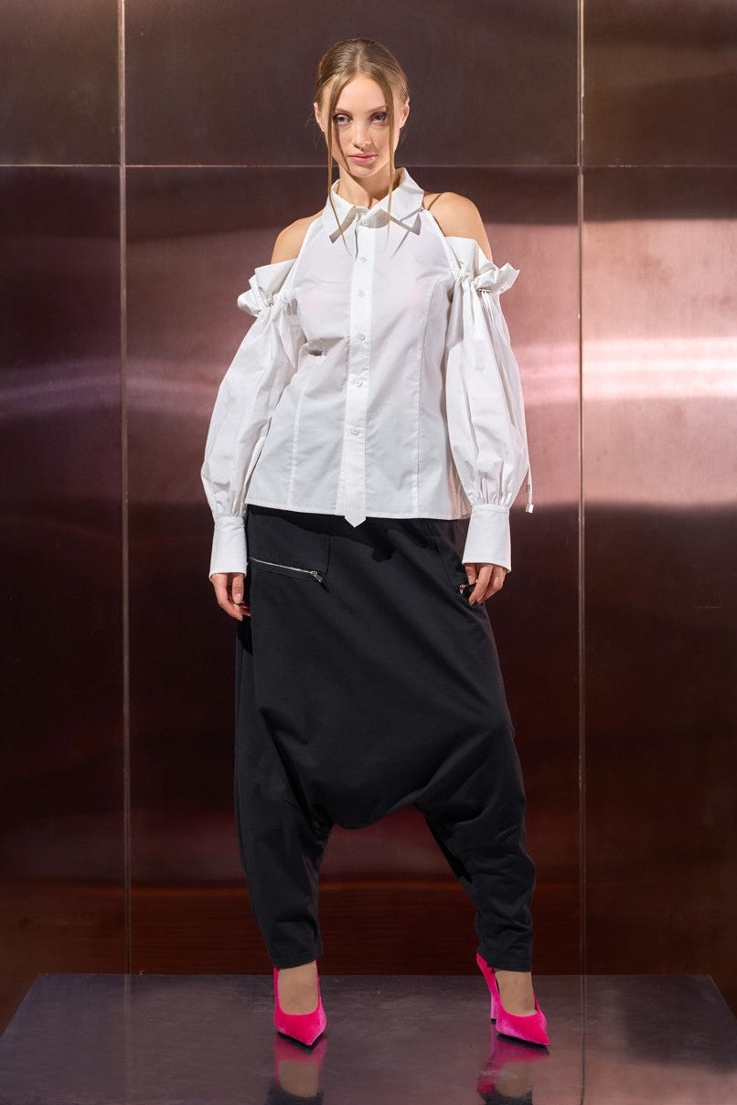 NY77 Cold shoulder white shirt