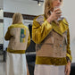 NY77 Design Coffee Jacket - Made from a chartreuse velvet and a real coffee bag.  One of a kind. LiLi The First boutique. 