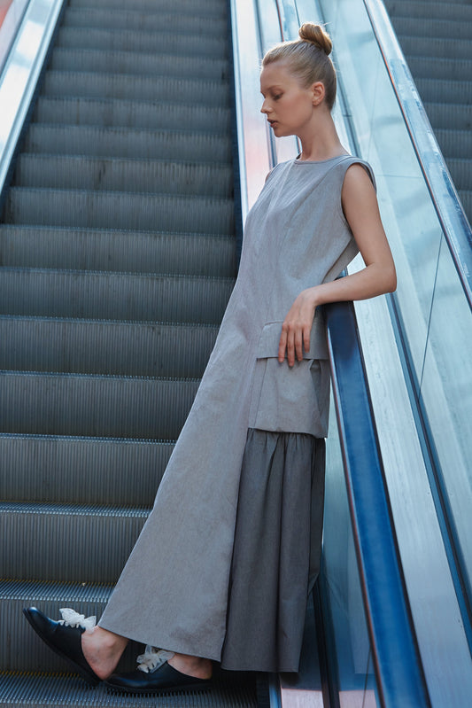 NY77 Design, grey maxi dress