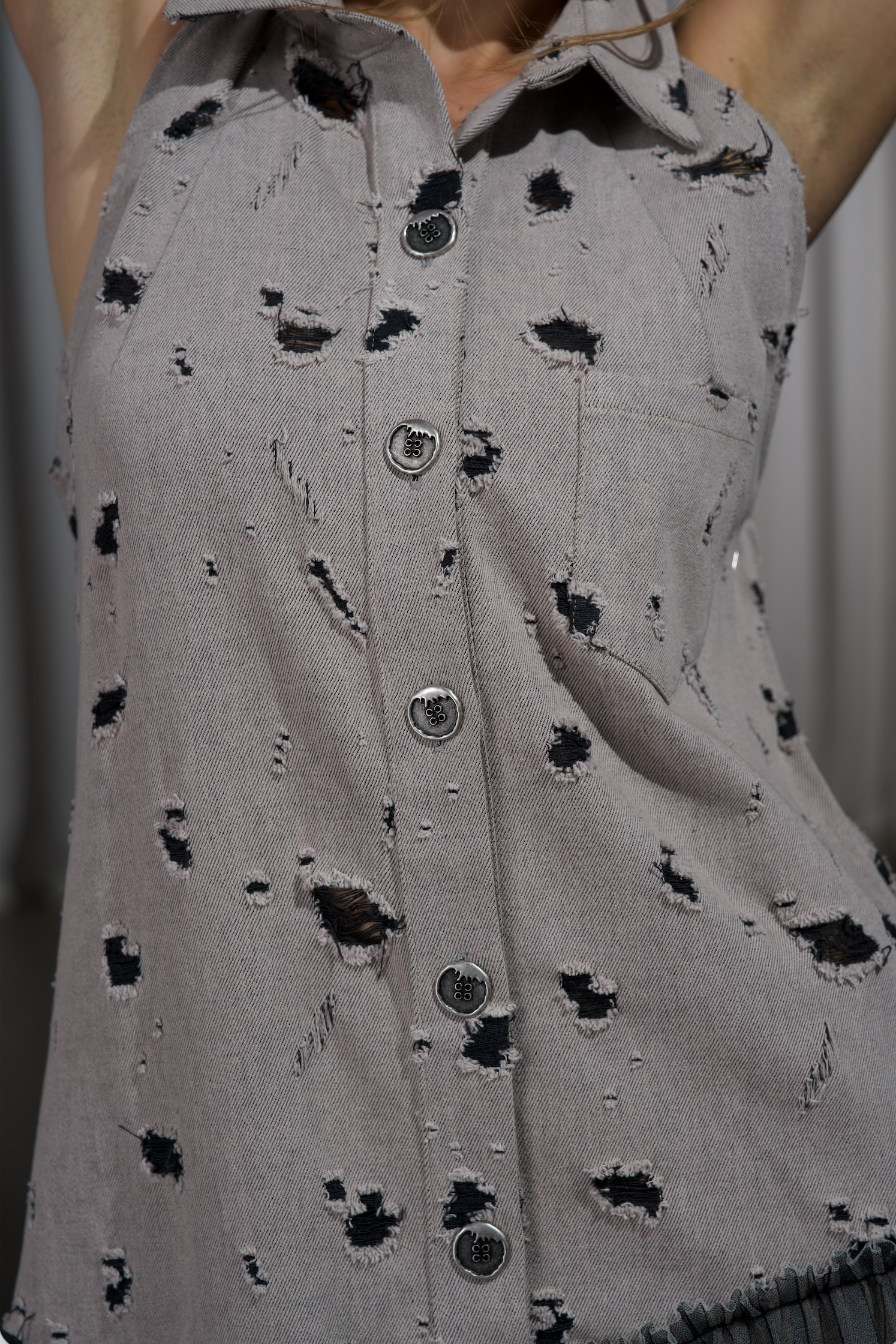 NY77 Shirt Dress Mesh Ruffle