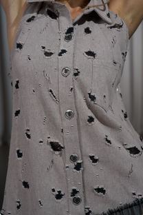 NY77 Shirt Dress Mesh Ruffle