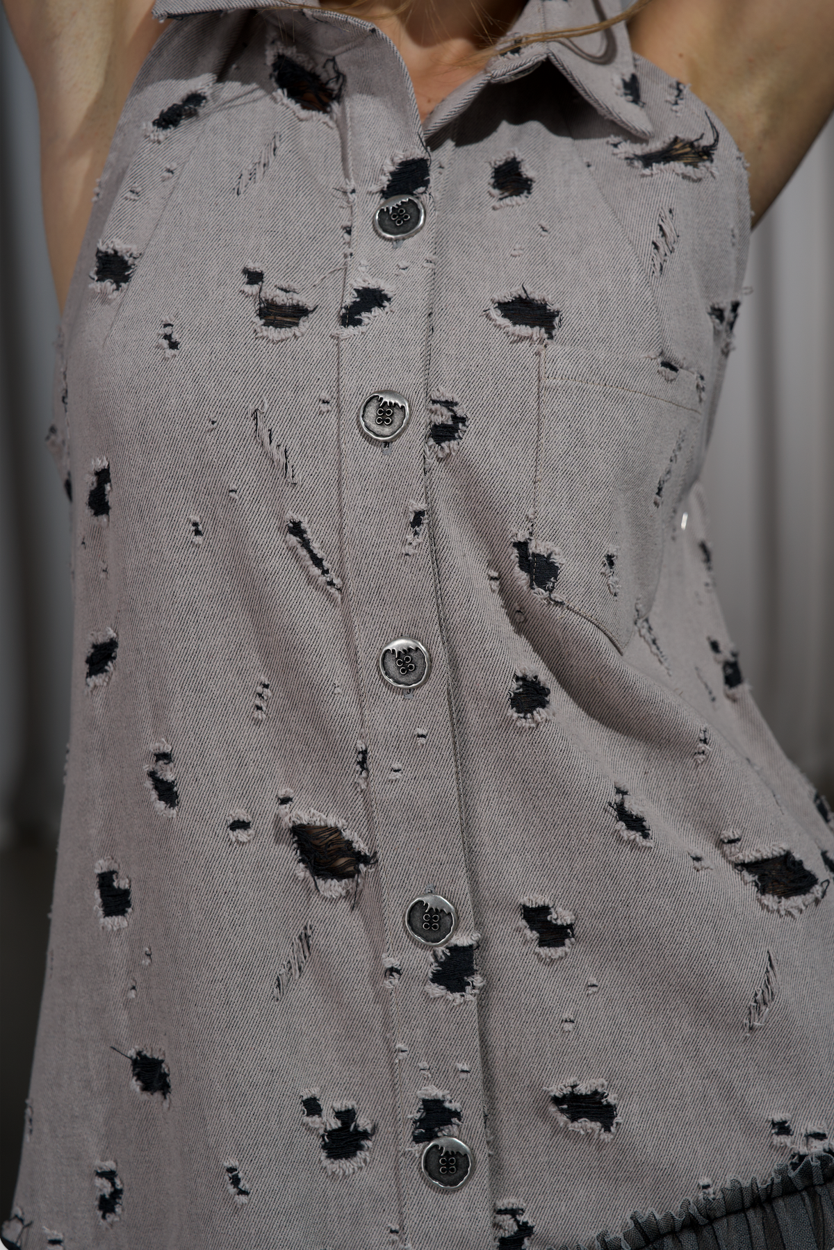 NY77 Shirt Dress Mesh Ruffle