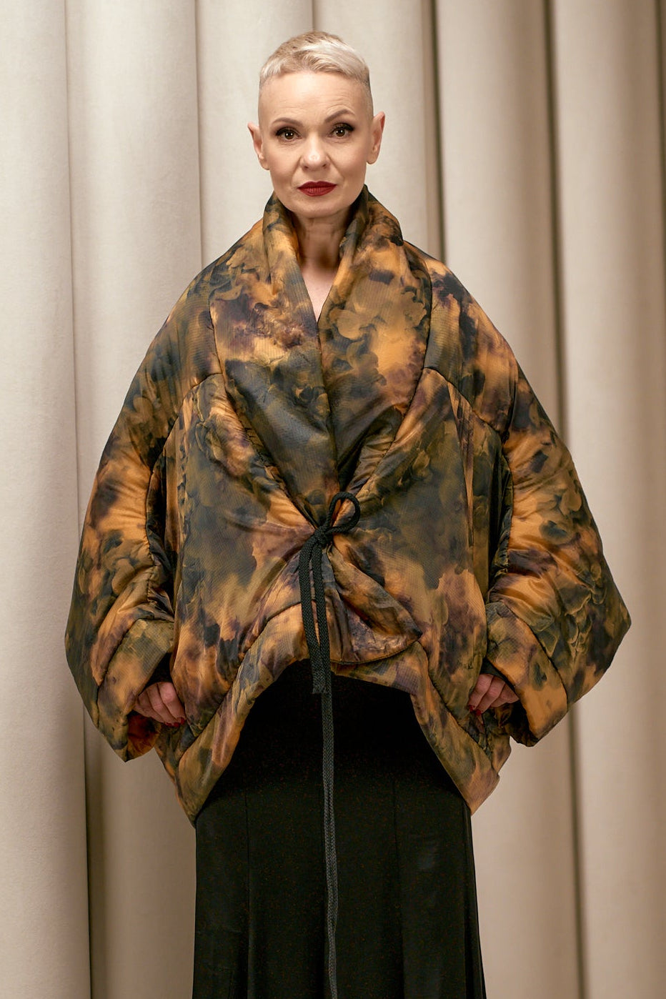 NY77 coat - puffer - light weight - abstract-mustard -