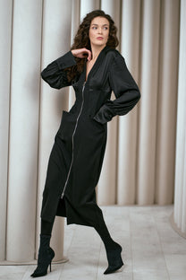 NY77 dress - midi maxi - front zipper - long sleeves