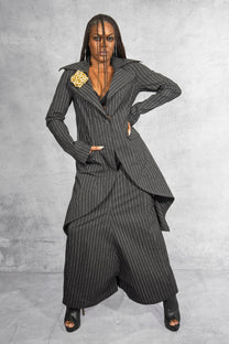 Rundholz - jacket - pin stripe - long - black