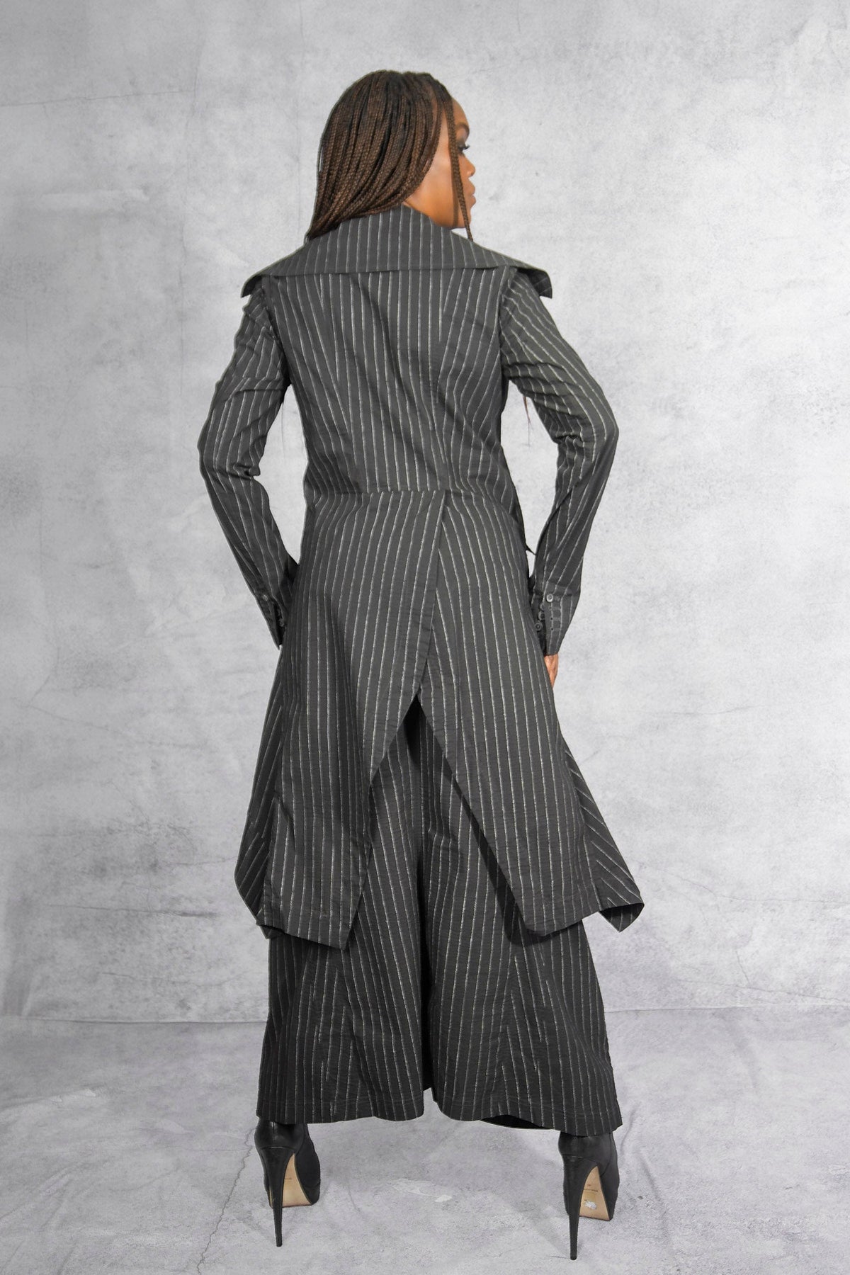 Rundholz - jacket - pin stripe - long - black