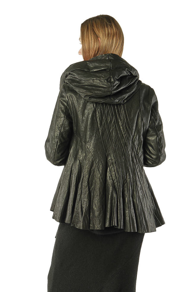 Rundholz Leather jacket hood peplum black
