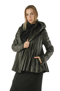Rundholz Leather jacket hood peplum black