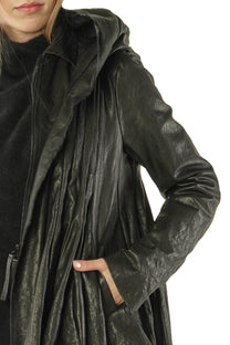 Rundholz Leather jacket hood peplum black