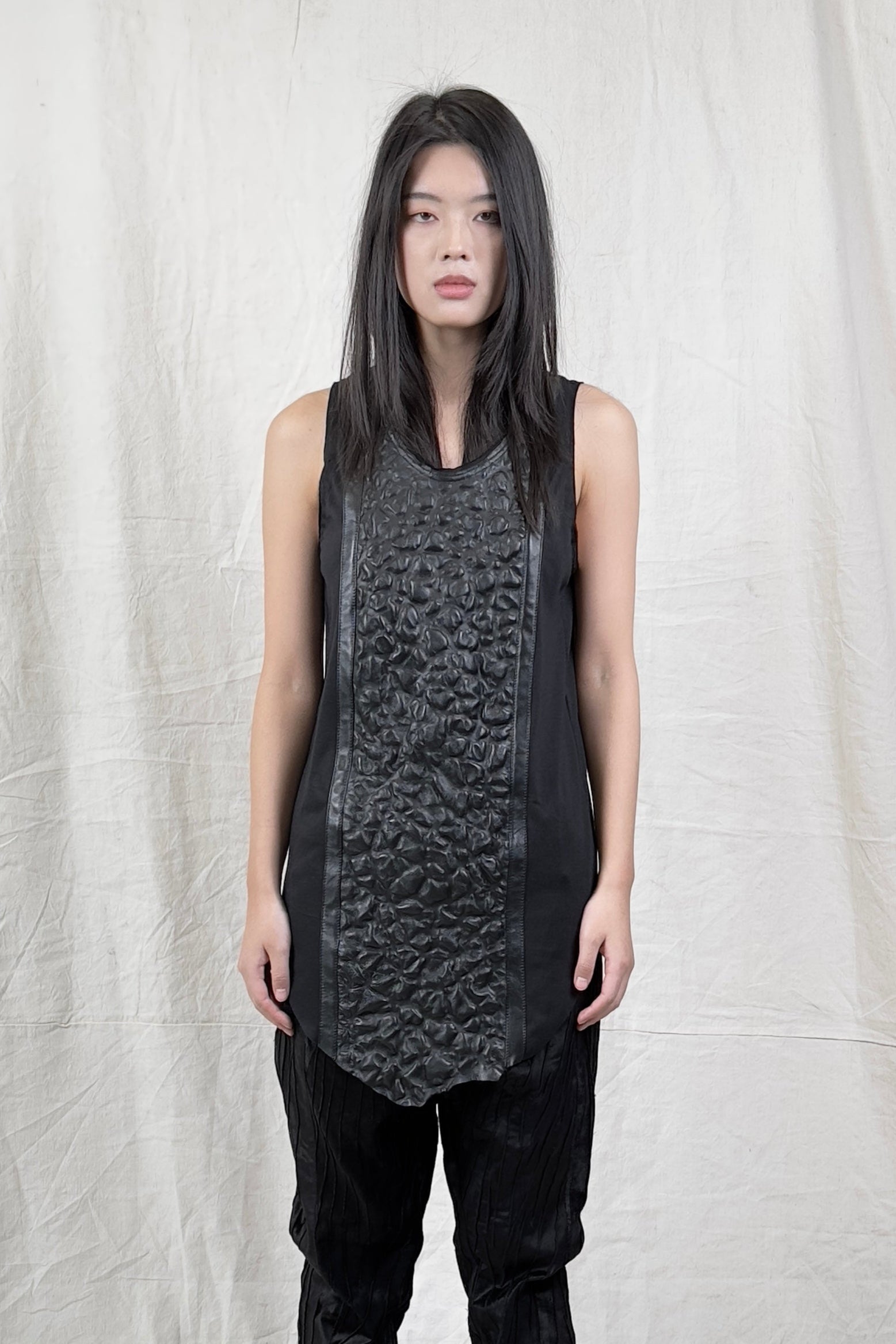Sandrine Philippe tank Top Bubble Leather Panel – Textural Experimental Design