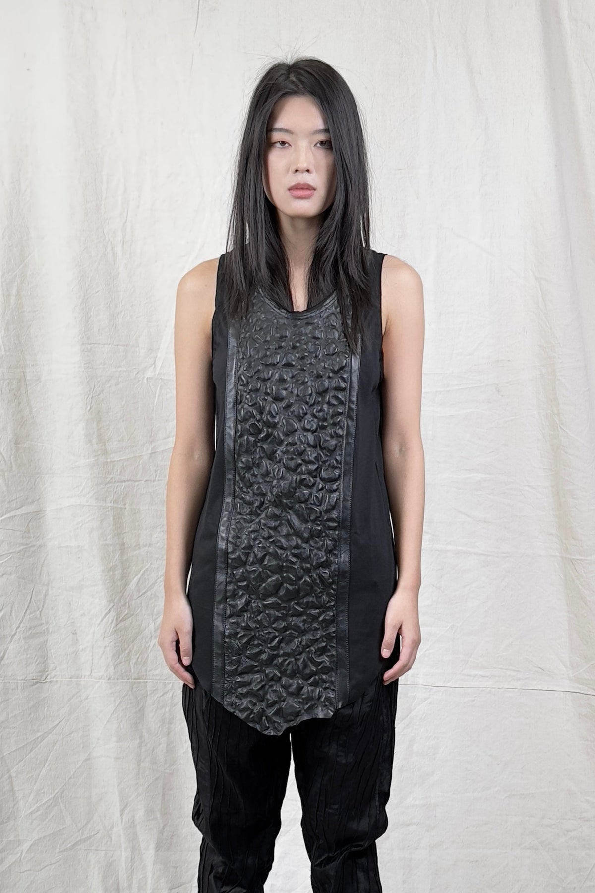 Sandrine Philippe tank Top Bubble Leather Panel – Textural Experimental Design