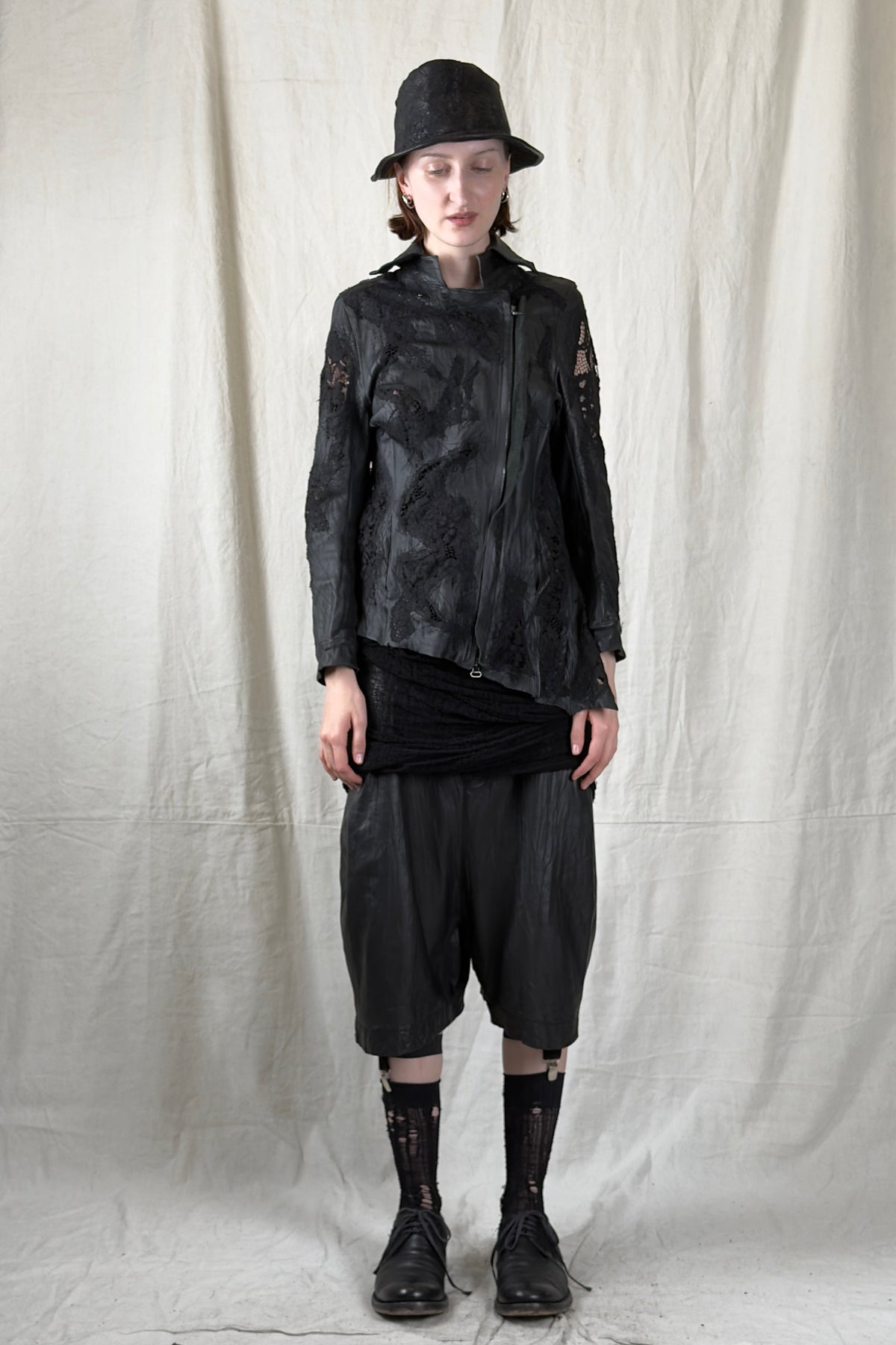 Sandrine Philippe - Jacket - Leather - lace - fitted - asymmetric - made in Paris
