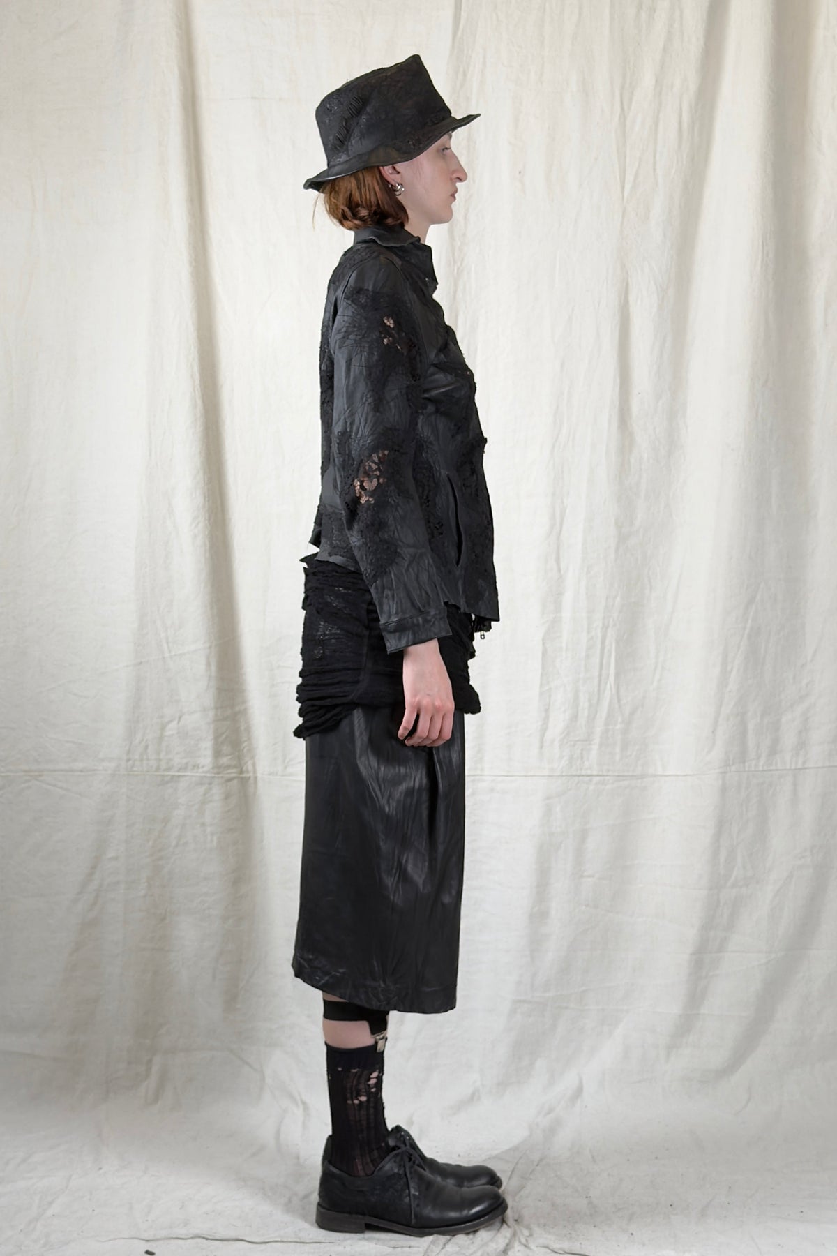 Sandrine Philippe - Jacket - Leather - lace - fitted - asymmetric - made in Paris
