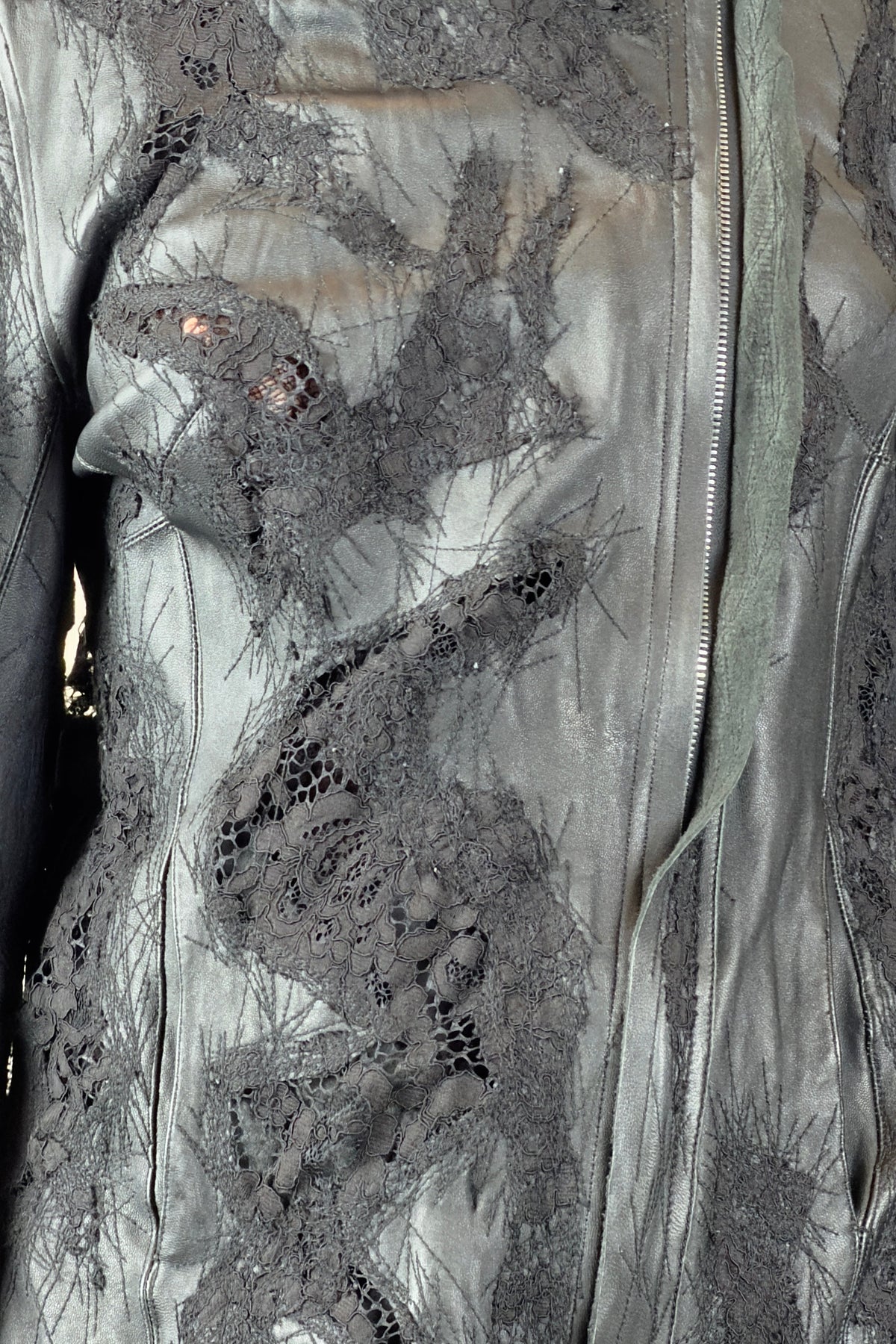 Sandrine Philippe - Jacket - Leather - lace - fitted - asymmetric - made in Paris