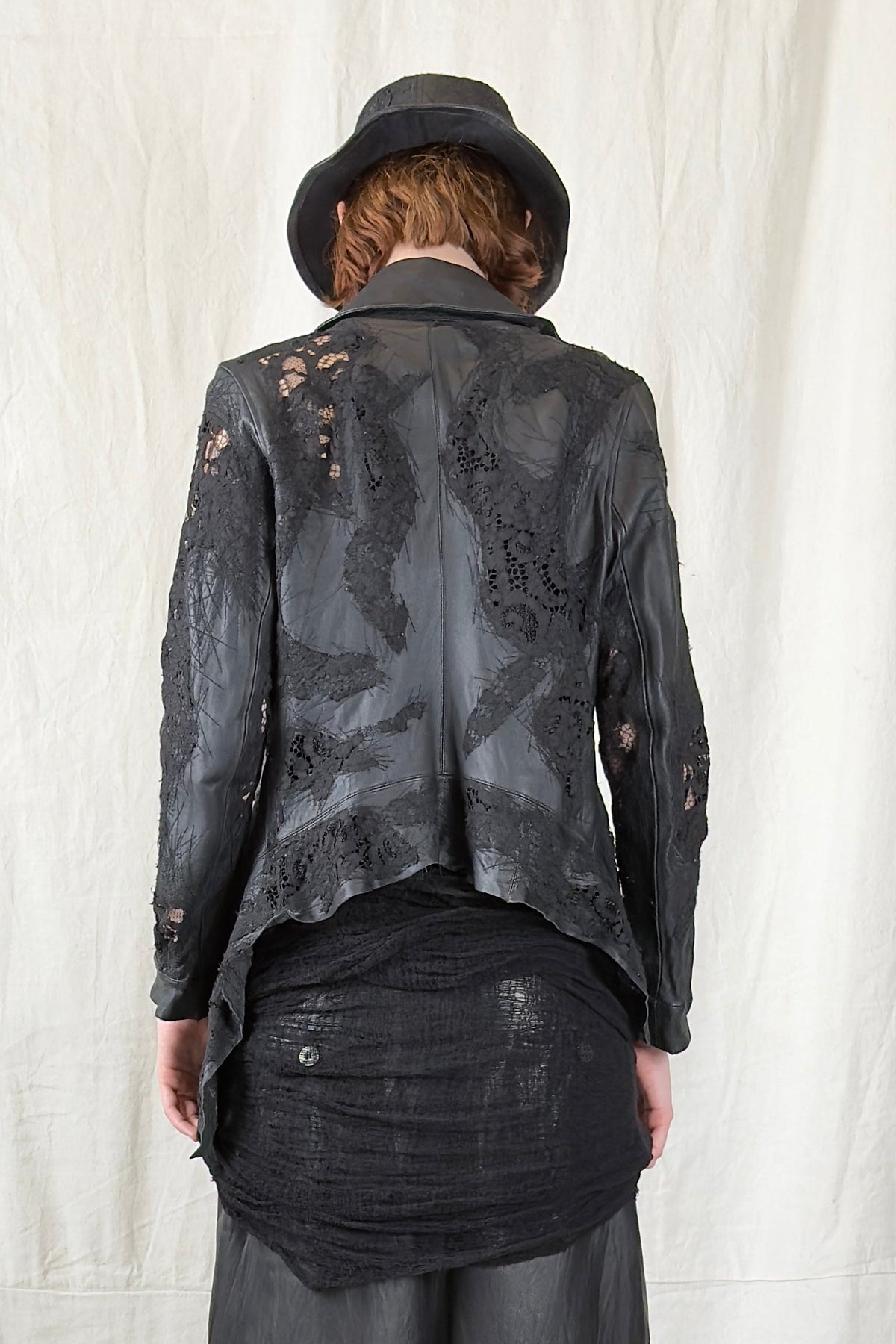 Sandrine Philippe - Jacket - Leather - lace - fitted - asymmetric - made in Paris