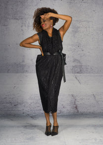Sandrine Philippe Lace Sculptural Dress leather details and belt - Avant-Garde Tailored Design