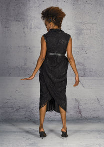 Sandrine Philippe Lace Sculptural Dress leather details and belt - Avant-Garde Tailored Design