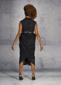 Sandrine Philippe Lace Sculptural Dress leather details and belt - Avant-Garde Tailored Design