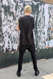 Sandrine Philippe - Pants Trousers - couture - Dropped Crotch - Linen Leather - Unisex - Made in Paris
