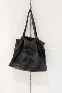 Sandrine Philippe couture leather shopper bag hand-made re-embroidered details - Deconstructed Avant-Garde French Design