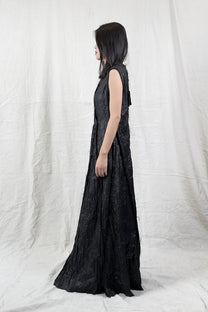 Sandrine Philippe Maxi Cotton Crumpled Schnitz Dress – Sculptural Layered Silhouette