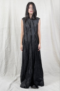 Sandrine Philippe Maxi Cotton Crumpled Schnitz Dress – Sculptural Layered Silhouette