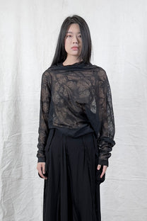 Sandrine Philippe Sheer long sleeves top - Asymmetrical deconstructed design