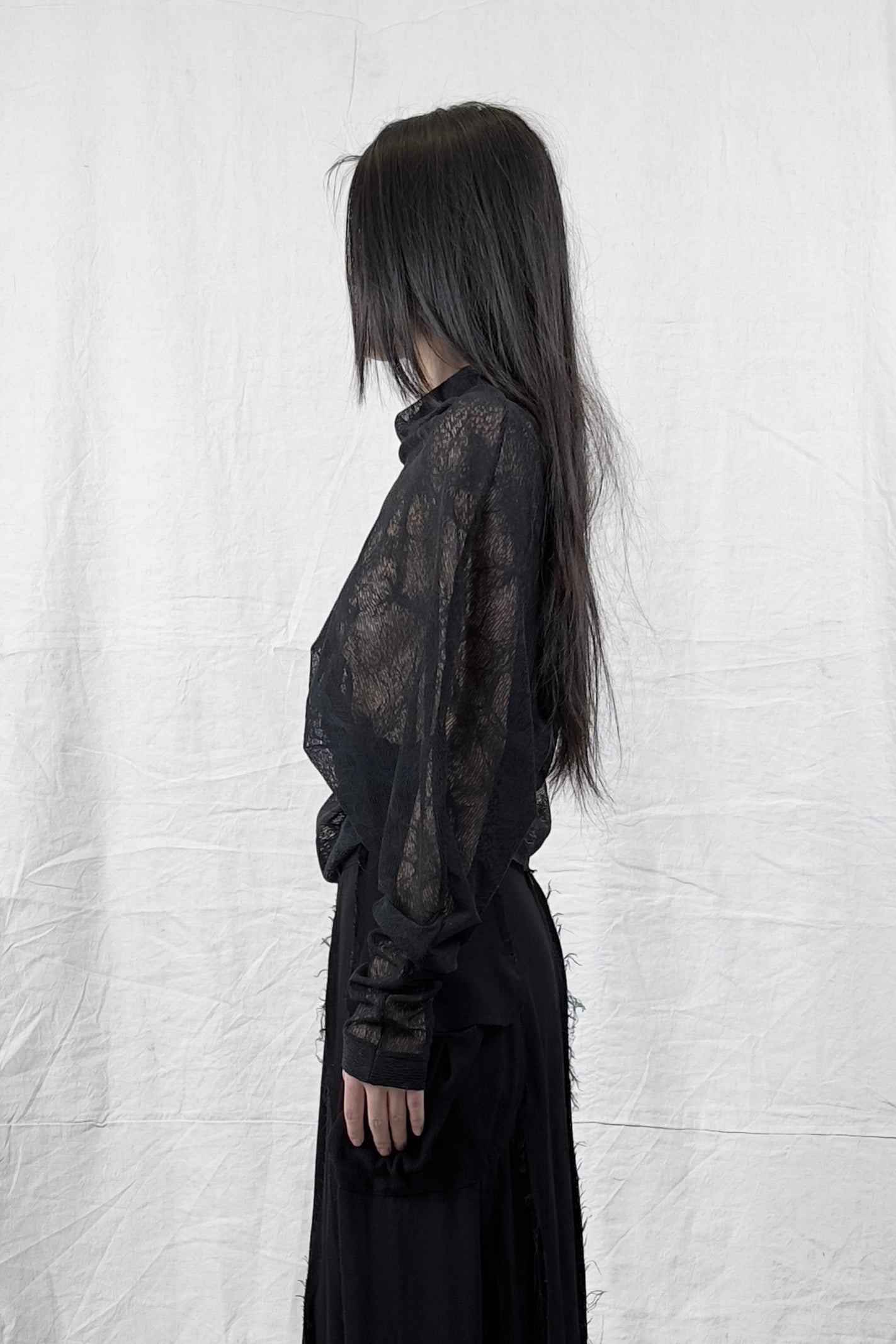 Sandrine Philippe Sheer long sleeves top - Asymmetrical deconstructed design