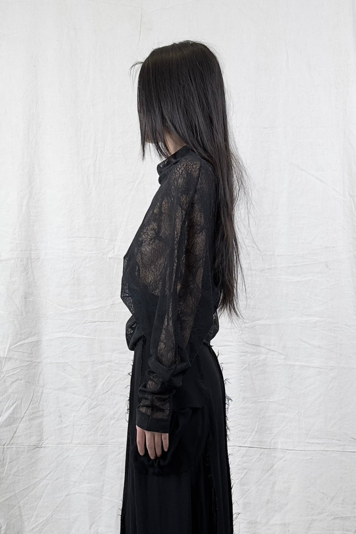 Sandrine Philippe Sheer long sleeves top - Asymmetrical deconstructed design