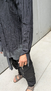Sandrine Philippe Paris - Button-down Shirt, Crumpled Cotton , hand-painted – Textural Experimental Design - black
