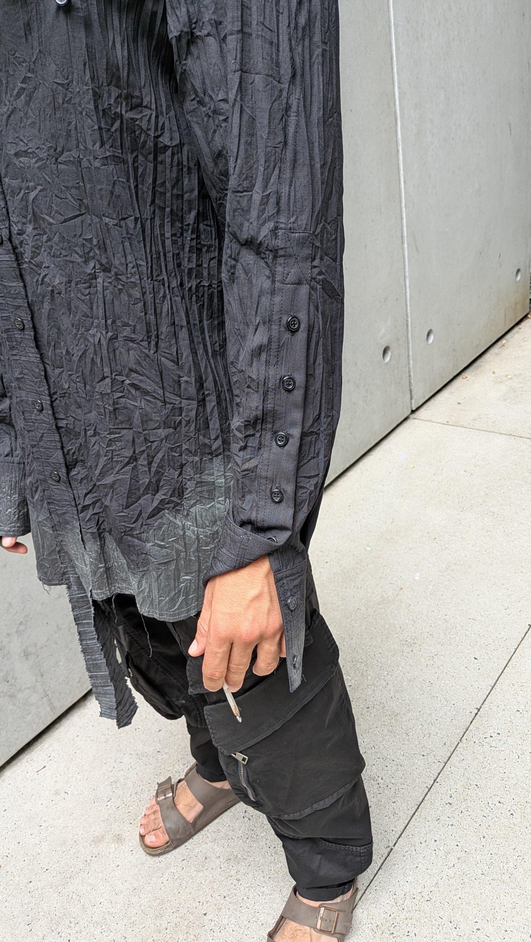 Sandrine Philippe Paris - Button-down Shirt, Crumpled Cotton , hand-painted – Textural Experimental Design - black