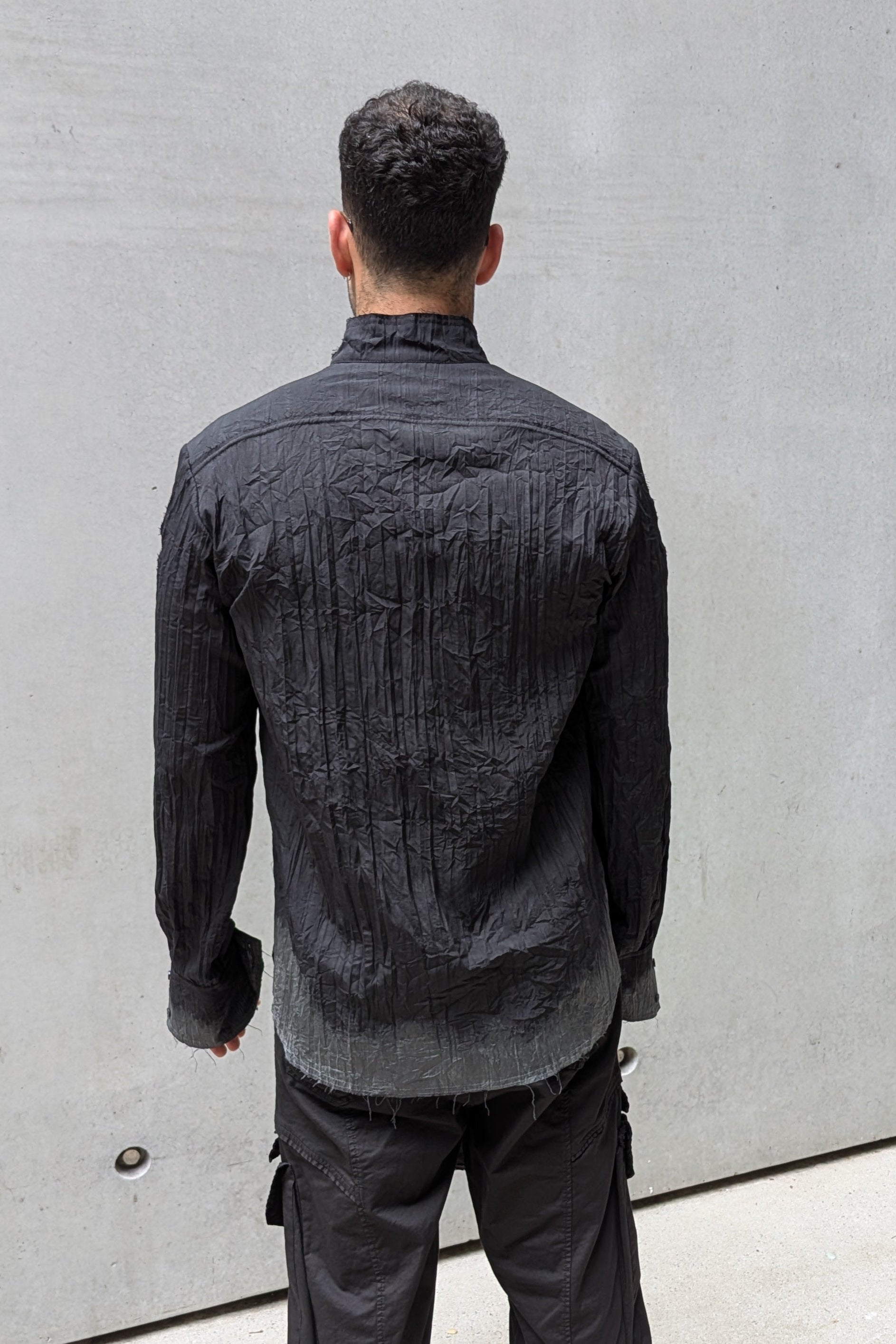 Sandrine Philippe Paris - Button-down Shirt, Crumpled Cotton , hand-painted – Textural Experimental Design - black