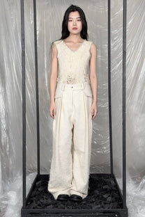 Sandrine Philippe Wool Wide-leg pants, deconstructed fabric - handmade Avant-Garde Textural Experimental Design