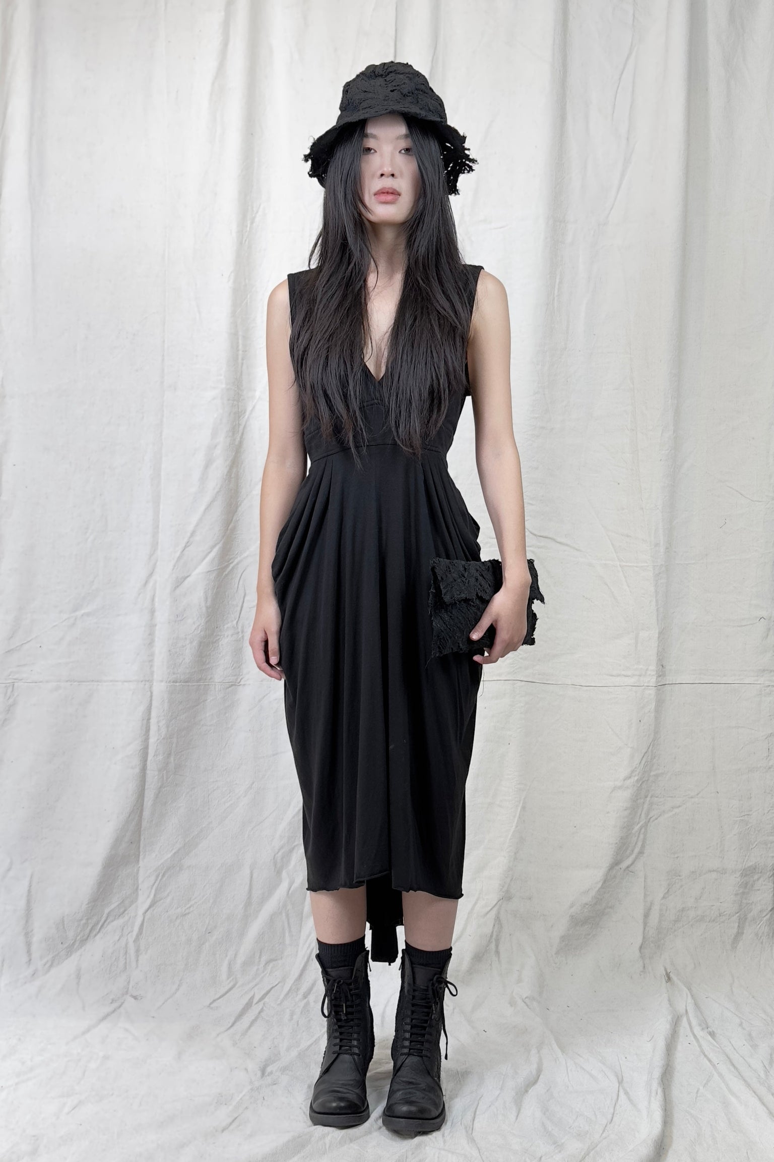 Sandrine Philippe Draped Cotton Dress – Sculptural Asymmetric Silhouette