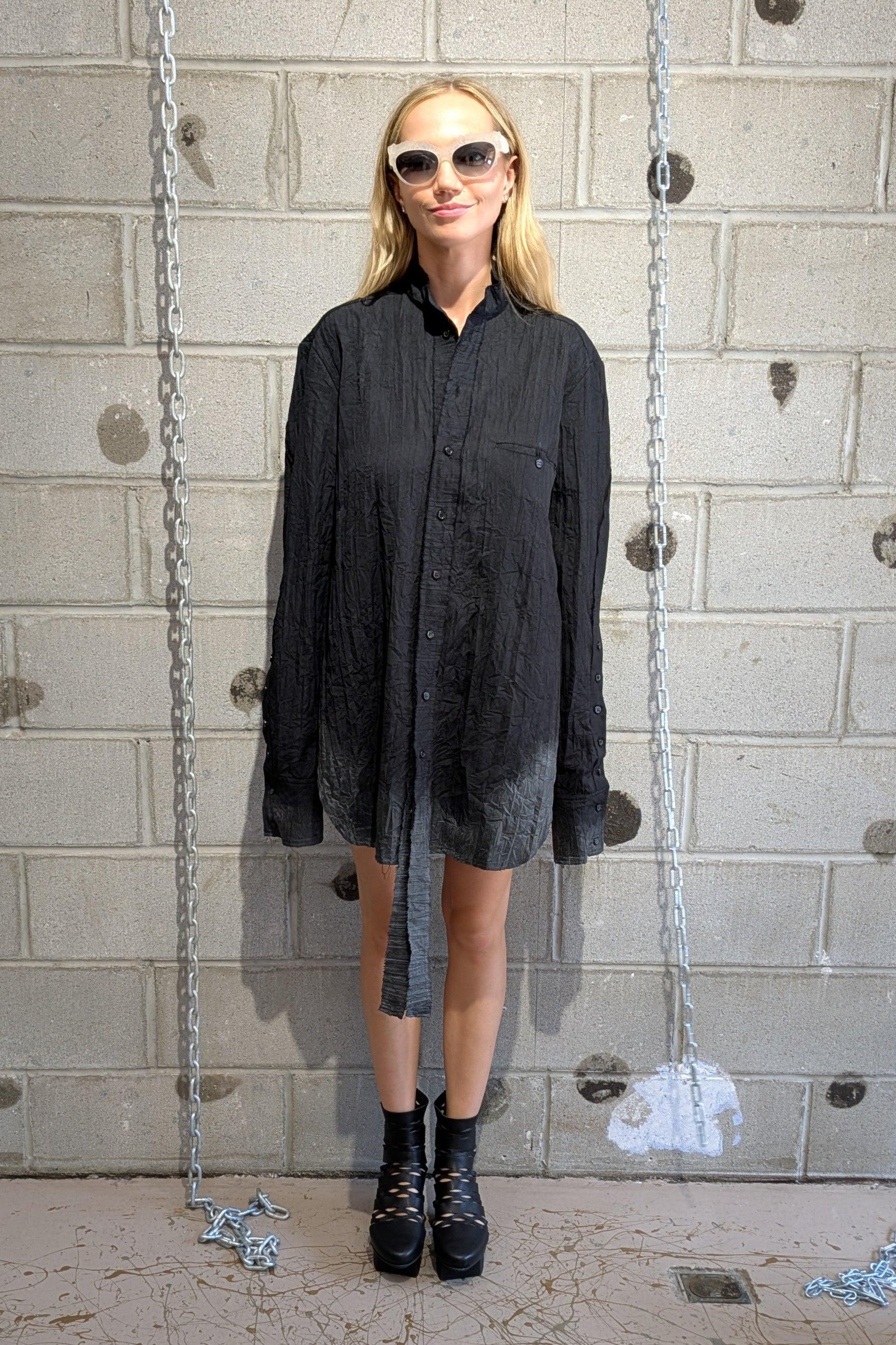 Sandrine Philippe Shirt, Crumpled Cotton , hand-painted – Textural Experimental Design