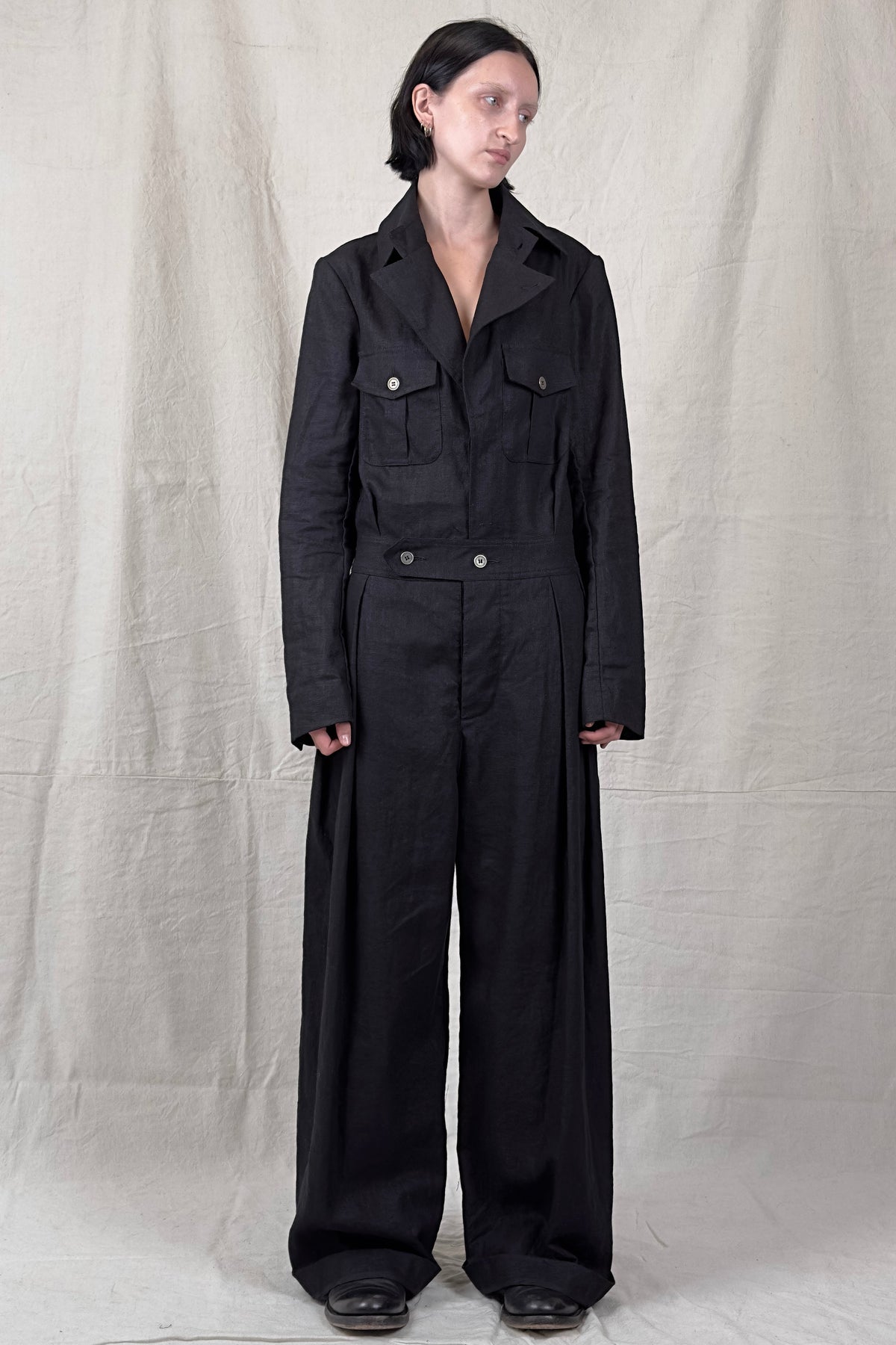 Sandrine Philippe - Jumpsuit - Wide Leg, Linen, Button down - Unisex, Made in Paris